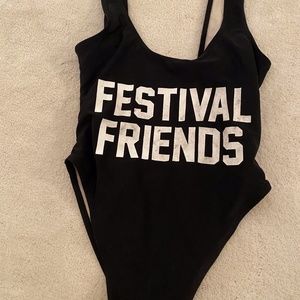 Private Party black swimsuit with white engraving